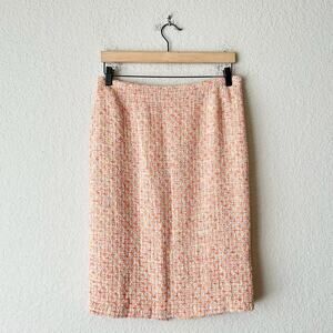 CAROLINE CHARLES Tweed Skirt Peach Pencil Straight Preppy Glam